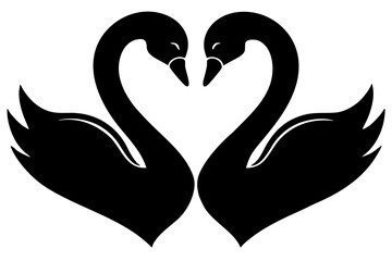 Two swans forming heart shape silhouette vector illustration