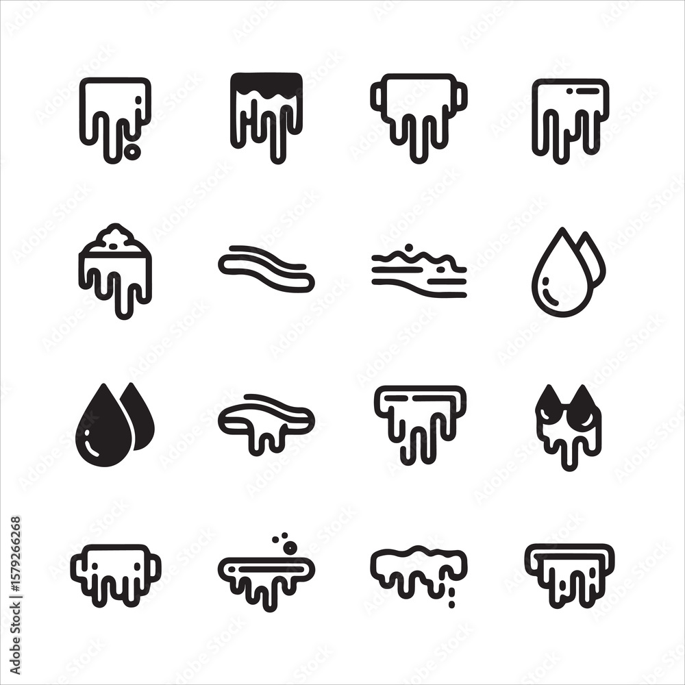 Poster collection of drips and liquid flowing elements representing various states of fluidity
