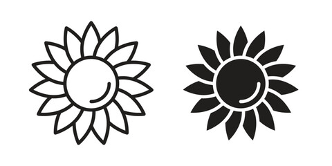 Fototapeta premium Sunflower icon outline and solid vector sign, linear pictograms