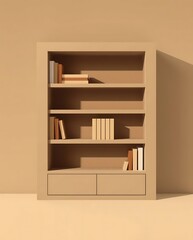 Monochromatic bookcase filled with books, interior furnishing concept art