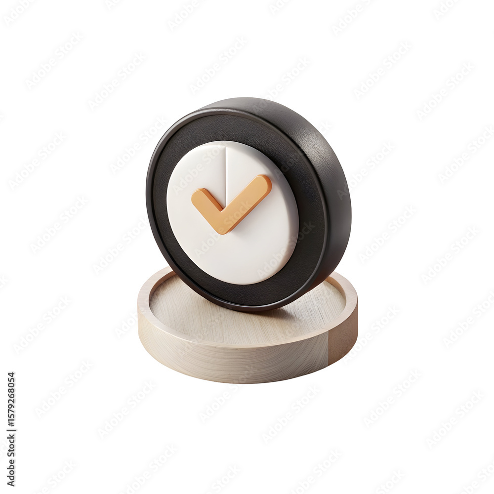 Poster checkmark confirmation icon on wooden base isolated on a transparent background