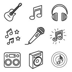 Collection of musical instruments and symbols in a clean line art style