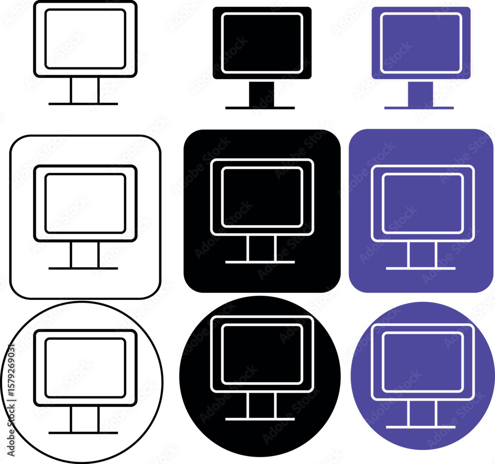 Fototapete A collection of nine computer monitor icons in various styles and color variations on a white background