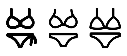 Bikini Icon Set. Minimal Line Style Swimwear Illustrations.