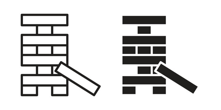 Wooden block icon outline and solid vector sign, linear pictograms