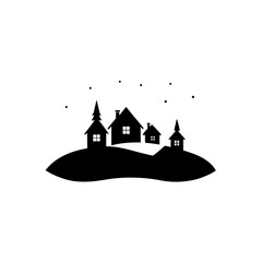 Obraz premium Modern Winter Village Silhouette Vector Art Scene on Clean Background