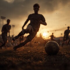 Golden Hour Soccer: Dust and Determination on the Field at Sunset