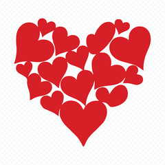 large red heart composed of doodle hearts vector illustration