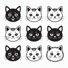 Obraz premium adorable kitten face vector set illustrations with diverse emotions, flat style cat emoji pack for web and app icons