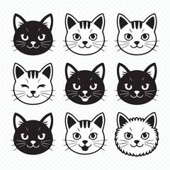 hand-drawn cat face vector collection with six stylistic designs for branding, packaging, and tshirt prints