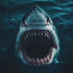Fototapeta premium Large shark rushes to surface bite high resolution picture