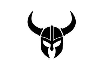 Fototapeta premium Silhouette of a Viking Helmet with Horns, Central Crest, and Eye Openings on White Background