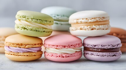 Obraz premium Colorful French Macarons Collection on a Marble Surface