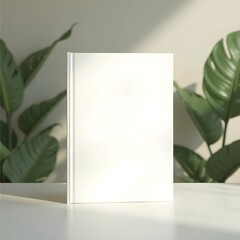 Minimalist Hardcover Book Mockup: White Cover on Lush Botanical Background