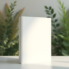High-End Book Mockup: Minimalist Hardback on Soft-Focus Jungle Background