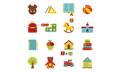 Kindergarten line icon set