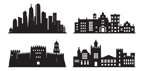 Obraz premium BLACK set of vector VARIOUS city silhouette 