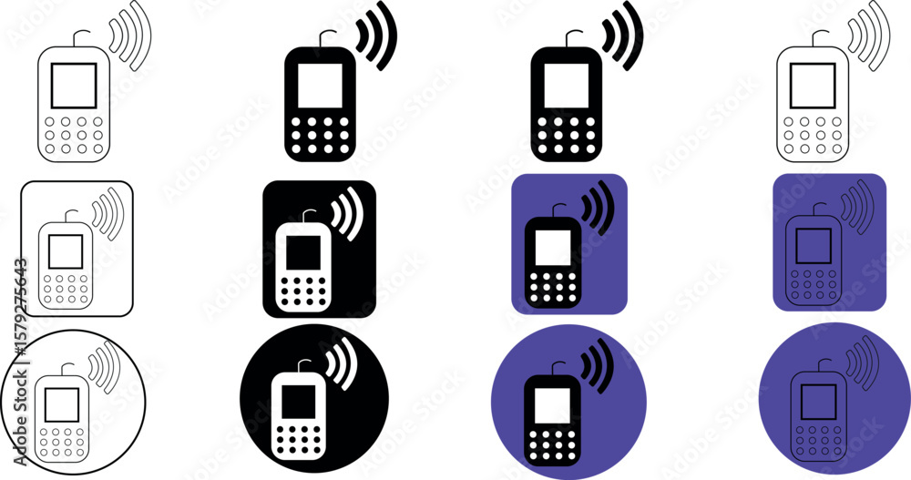 Poster a collection of cellular phone icons in various styles and colors depicting wireless communication s