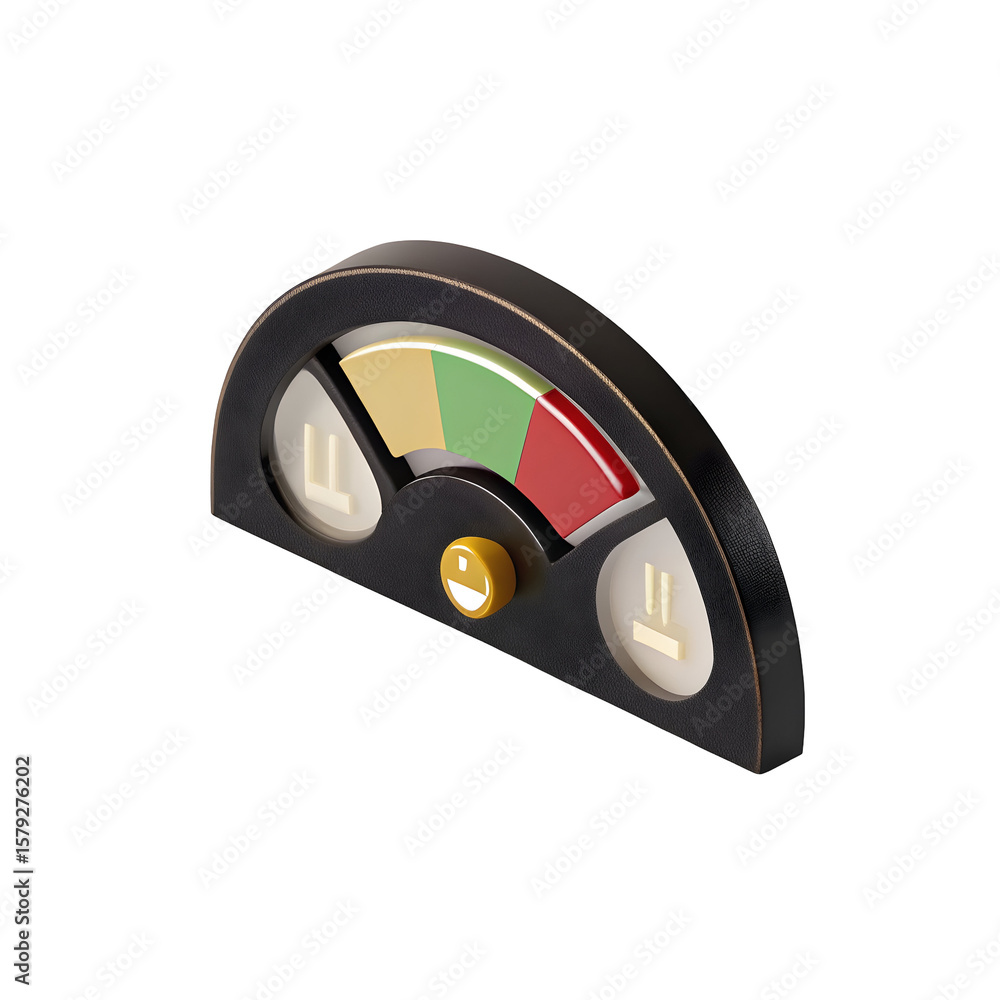 Poster gauge indicator with colored segments isolated on a transparent background