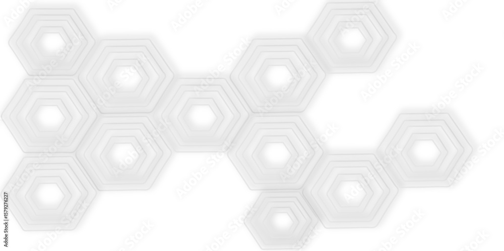 Poster White background with concentric hexagonal shapes creating a modern and minimalist design pattern element.