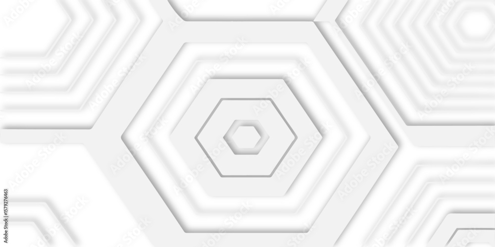 Poster white background with concentric hexagonal shapes creating a modern and minimalist design pattern el