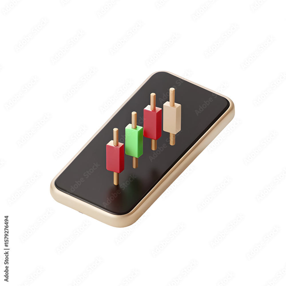 Aufkleber golden phone displaying stock chart isolated on a transparent background