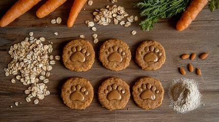 Homemade Dog Biscuits with Paw Prints, Oats, and Carrots