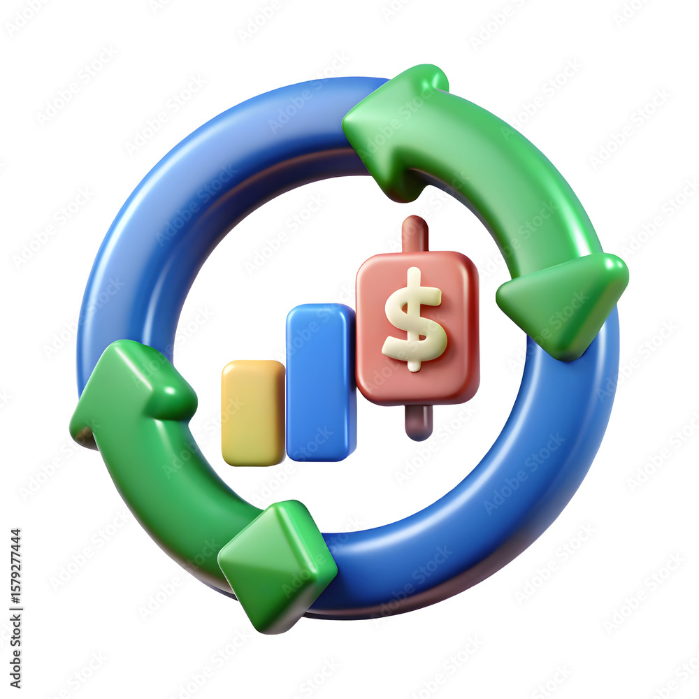 Poster cycle arrows dollar chart isolated on a transparent background