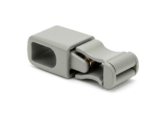 Silhouette of a Rectangular Plastic Side-Release Buckle with Loop Opening and Spring Clip Mechanism on White Background