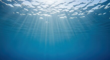 Fototapeta premium Sunbeams piercing through clear blue ocean water surface