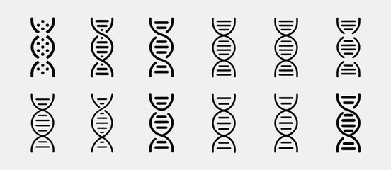 Twelve Variations of DNA Double Helix Icons