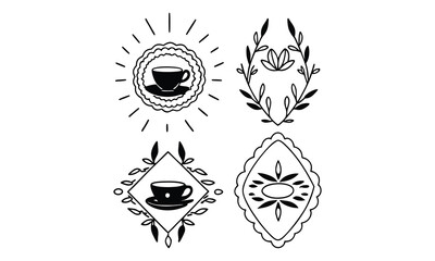 Collection of stylized coffee and tea emblems, perfect for branding.