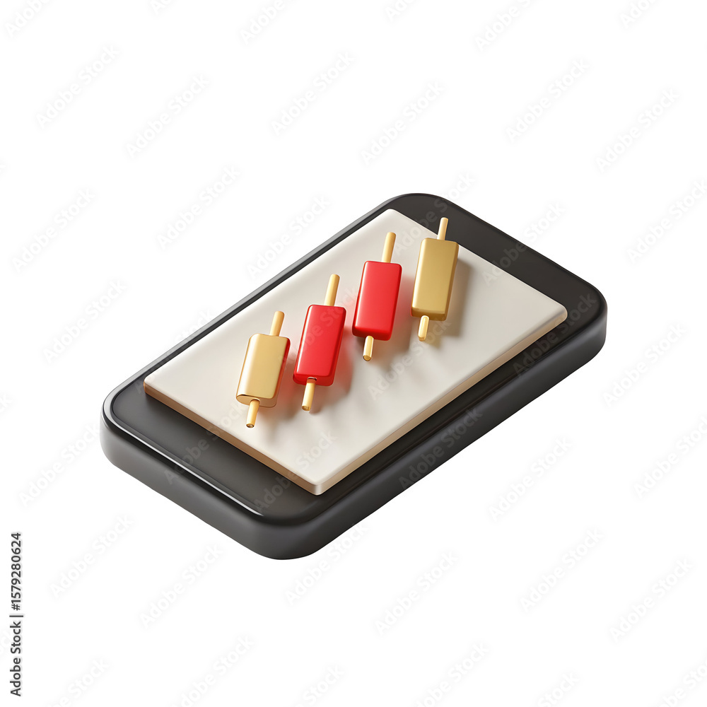 Poster golden red trading chart on device isolated on a transparent background