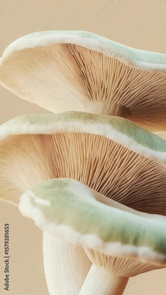 Poster high-resolution of various wild mushrooms in a close-up view, showcasing intricate textures and natu
