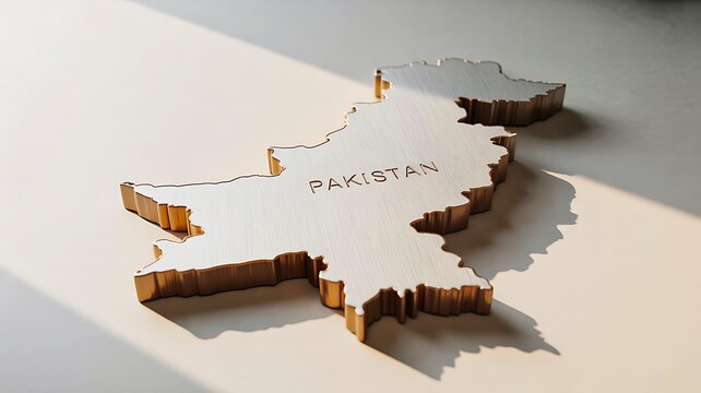 Wooden carved 3d map of pakistan on light surface with shadow

