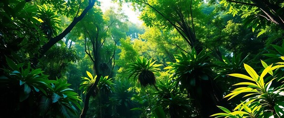 Obraz premium Lush Honduran rainforest, vibrant green canopy, sunlight dappling leaves, eco tourism, wildlife