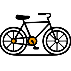 Simple graphic of a bicycle with black outline and orange details  