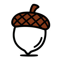 Simple acorn illustration with a brown cap and white shell  