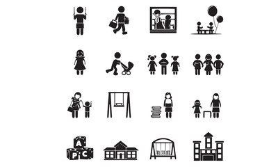 Kindergarten line icon set