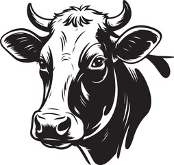 Detailed Cow Head Vector Illustration with Horns and Facial Features