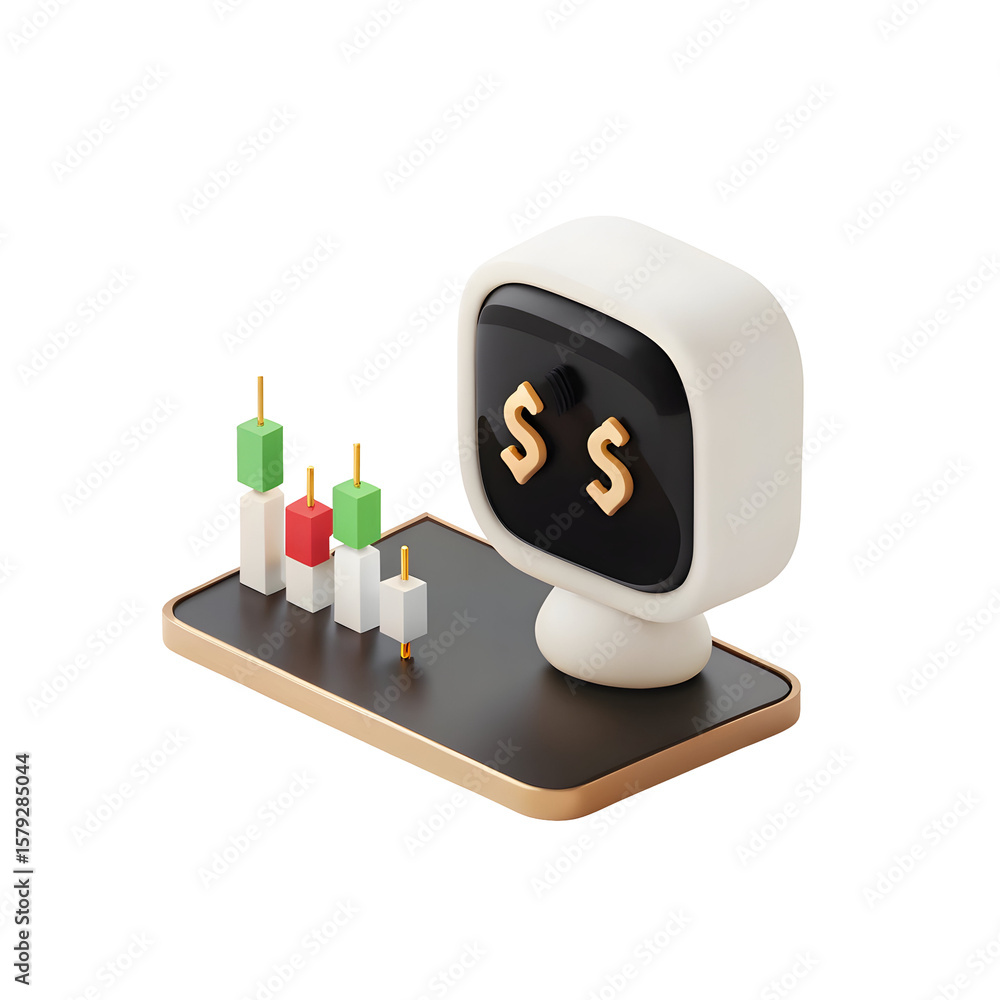 Poster 3d trading bot with financial chart isolated on a transparent background