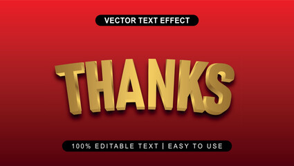golden thanks text effect on red background with bold 3d lettering for appreciation message	