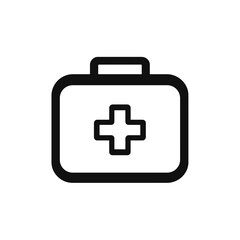 Fototapeta premium Simple black line drawing of a first-aid kit, medical supplies symbol.