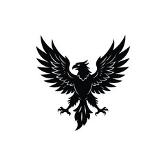 Flying Eagle Silhouette Vector with Spread Wings and Fierce Detail

