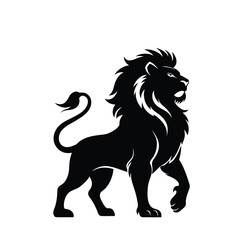 Standing Lion Silhouette in Bold Black Vector Design


