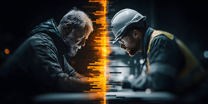 Bridging the Generations: A symbolic image showing the intersection of time, depicting the fusion of past experiences with future possibilities within the technological realm.