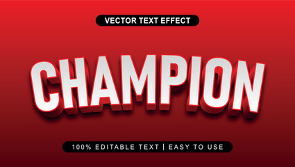 bold editable champion text effect with 3d shadow style on red background for headline or sports title use	