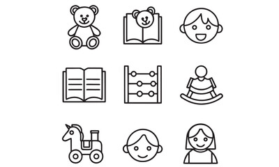 Kindergarten line icon set