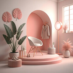3D background stylist scene with soft lighting minimalist design high-detail props and pink tones