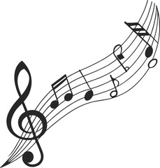 Music notes on a white background with a swirling treble clef design, symbolizing the art of classical melody